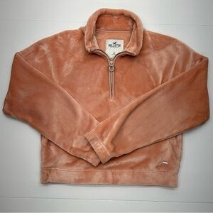 Hollister Women’s Faux Fur Cropped 1/4 Zip Pullover XS Salmon Colored SOFT
